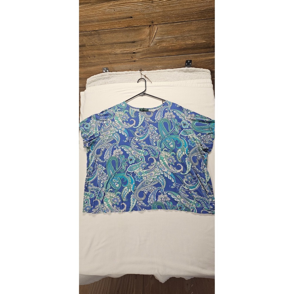 Lauren‎ Ralph Lauren Blue Paisley Short Sleeve Knit Top Plus Size 3X